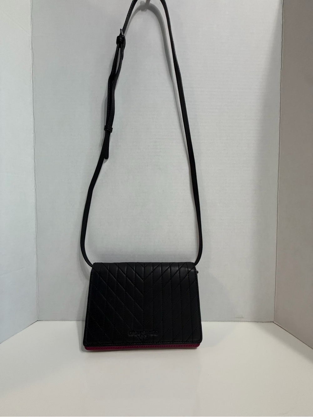 Karl Lagerfeld Black Quilted Crossbody Bag with Red Trim